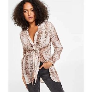 Bar III Tie-Front Top Women's Size XXS Snake Python Print